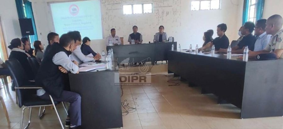 Tokheho Yepthomi MP (Lok Sabha) addressing the DISHA meeting held at DC’s Conference Hall, Niuland on April 3. (DIPR Photo)
